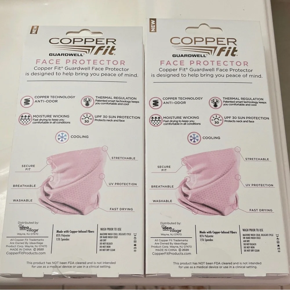 2~Copper Fit Guardwell Face Protector Neck Gaiter Pink Youth Cooling Face Cover
